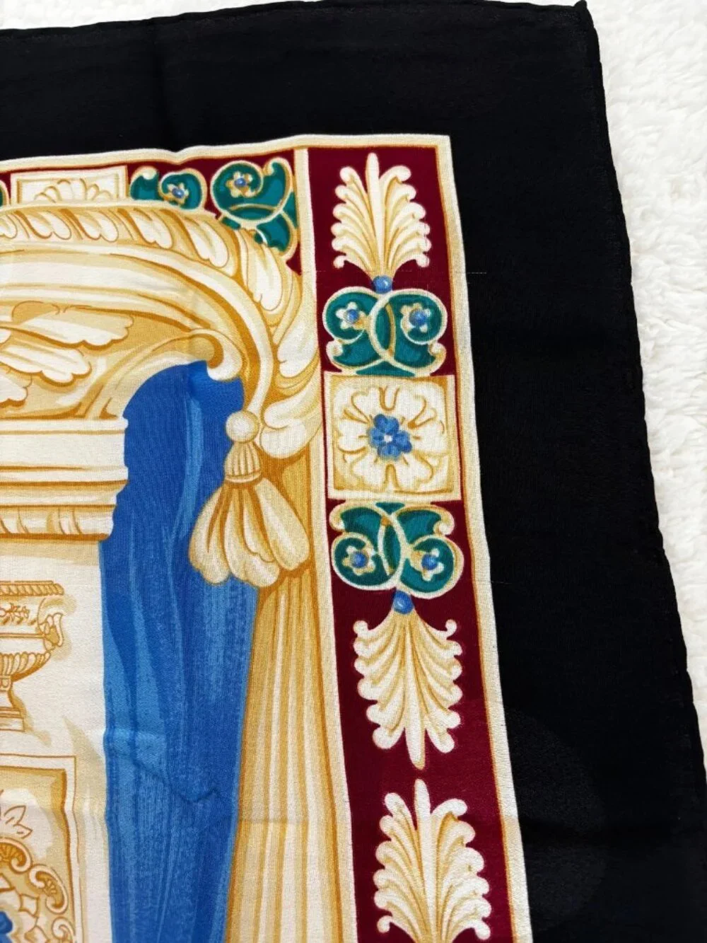 Celine Vintage Black Silk Scarf Ancient Theater Lyre Pattern Large Square